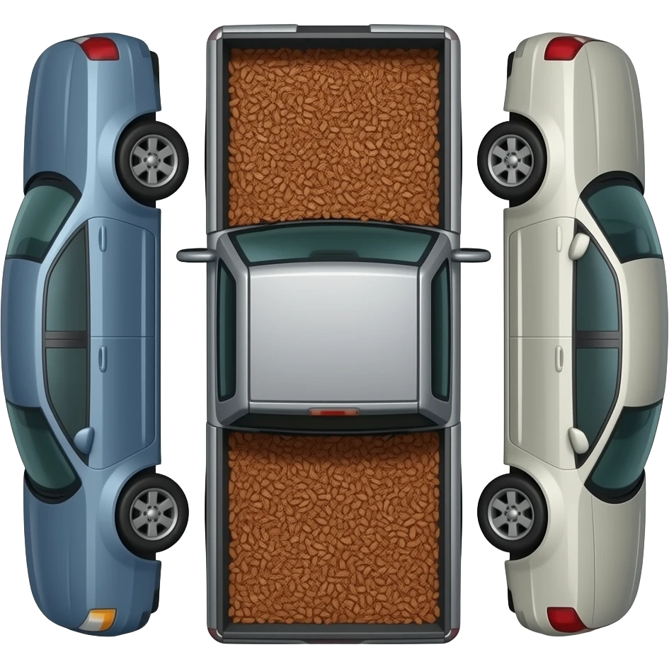 Gray F150 with full of Bark chips in the back side view  Now make it upside down in between two other cars emoji