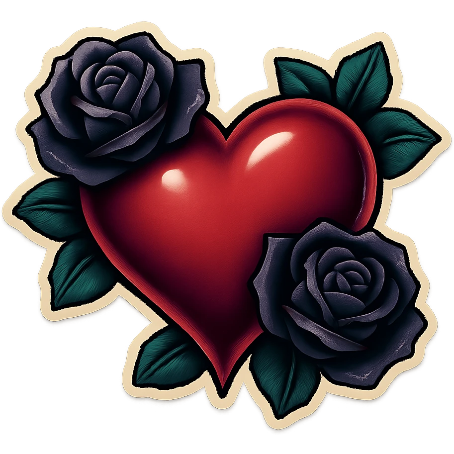 gothic heart with dark roses emoji
