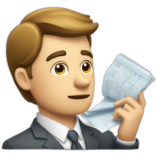 pensive business man checking balance sheets emoji