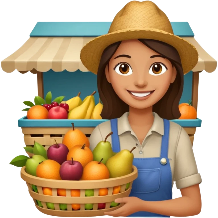 Shopper with fruit basket,Farmers’ Market, background Fruit, market. emoji