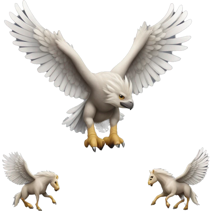 hippogriff: Majestic creatures with the front legs, wings, and head of a giant eagle and the body, hind legs, and tail of a horse. emoji