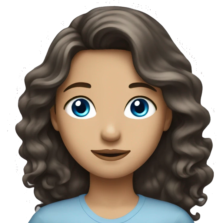 Brunette with long wavy hair and blue eyes and playlist scheme emoji