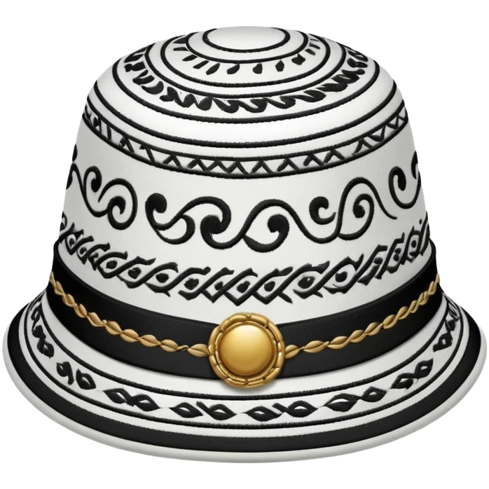 Tashkent style doppa hat with white background and black swirling patterns emoji