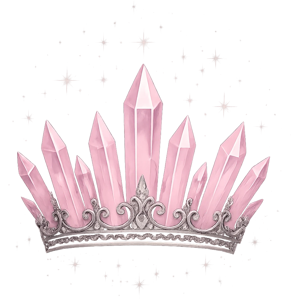 crystal crown in light pink with silver details, adorned with a sparkling magical aura, transparent background emoji