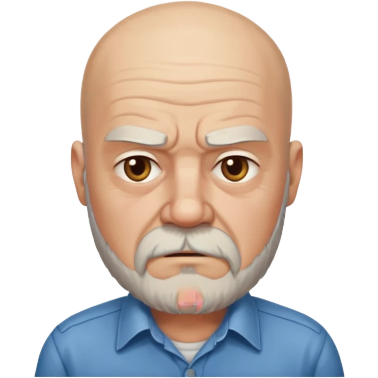 a portrait of aggressive elderly man, bald head, beard, wearing shirt emoji