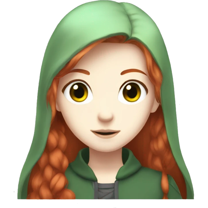 anime girl with long red hair, pale skin, and green eyes emoji