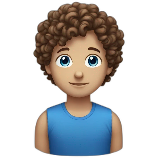 Beautiful boy with curly hair, brown hair and blue eyes  emoji