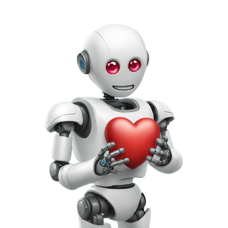 the robot holds a heart in its hand emoji