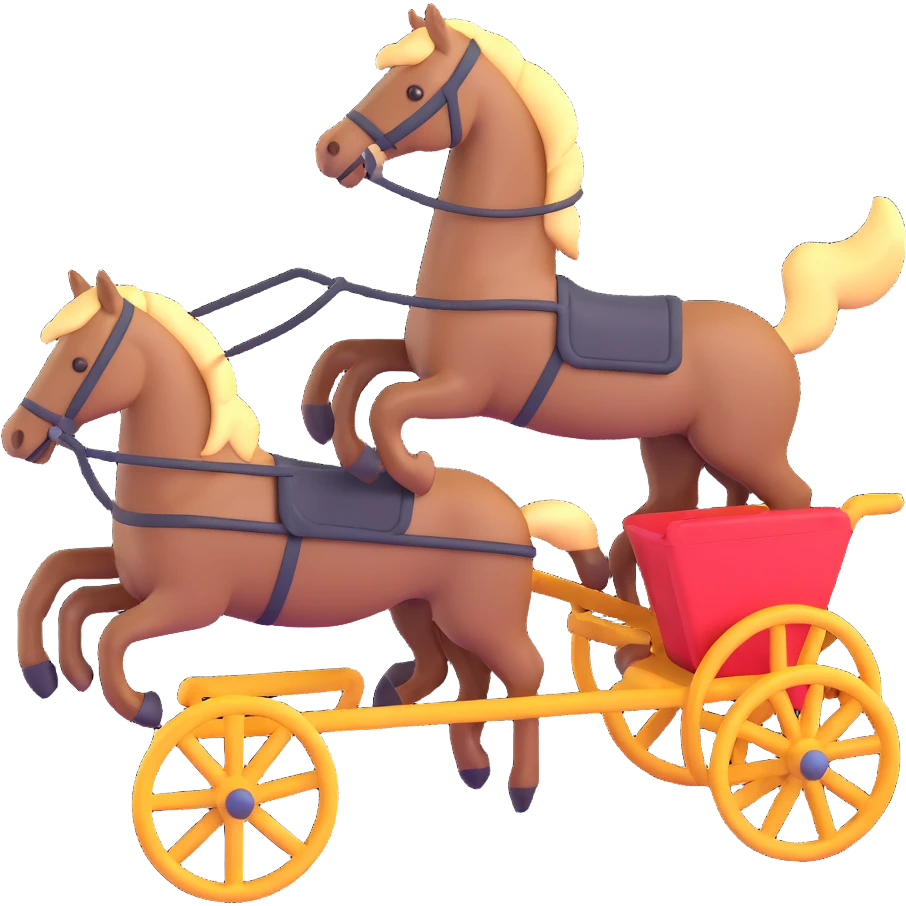 isometric horses with a cart, 3D emoji style emoji