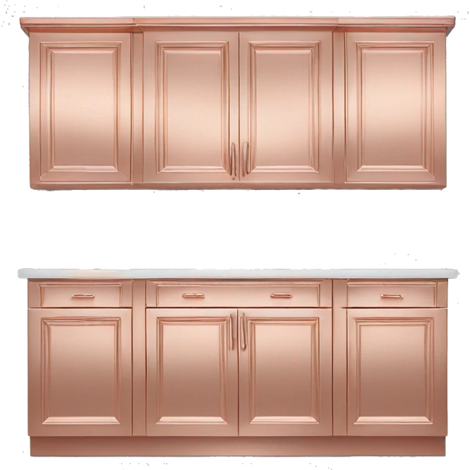 Realistic front facing rose gold hanging kitchen cabinets with flower pattern print on them. emoji