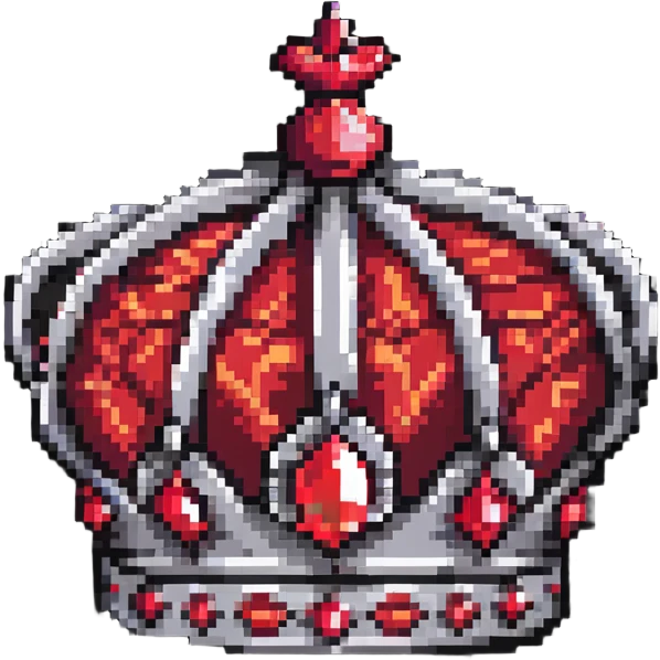 black crown with large red ruby details, pixel art style, strictly black and red palette emoji