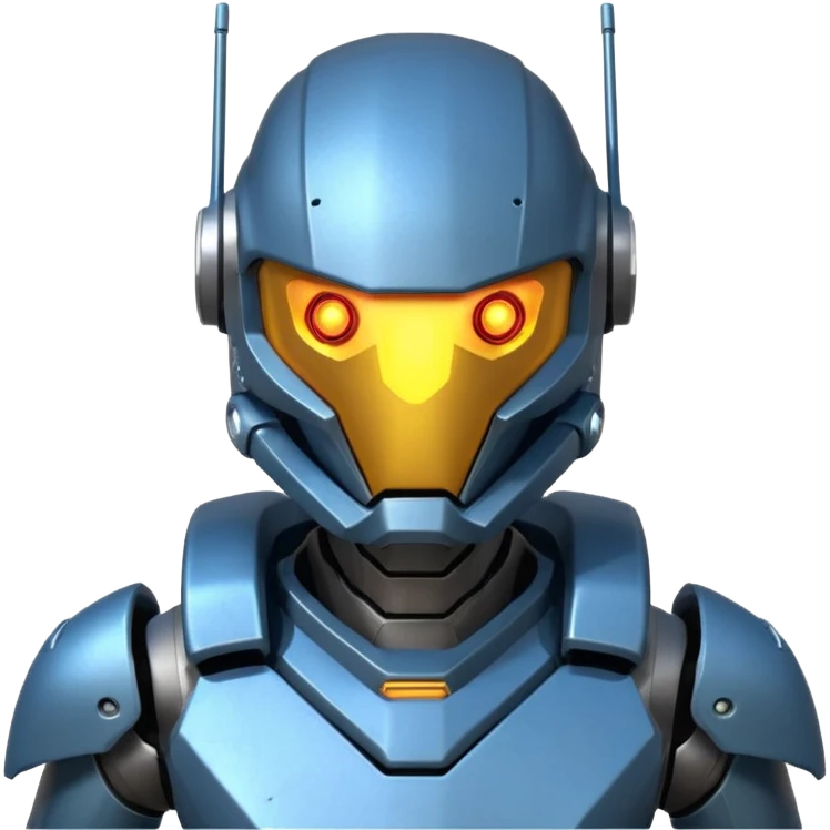 futuristic war robot portrait, head and shoulders only, glowing eyes, detailed helmet faceplate, armor collar, sci-fi metal textures, 3D cartoon, mobile game icon style, clean background, no text, no watermark
 emoji