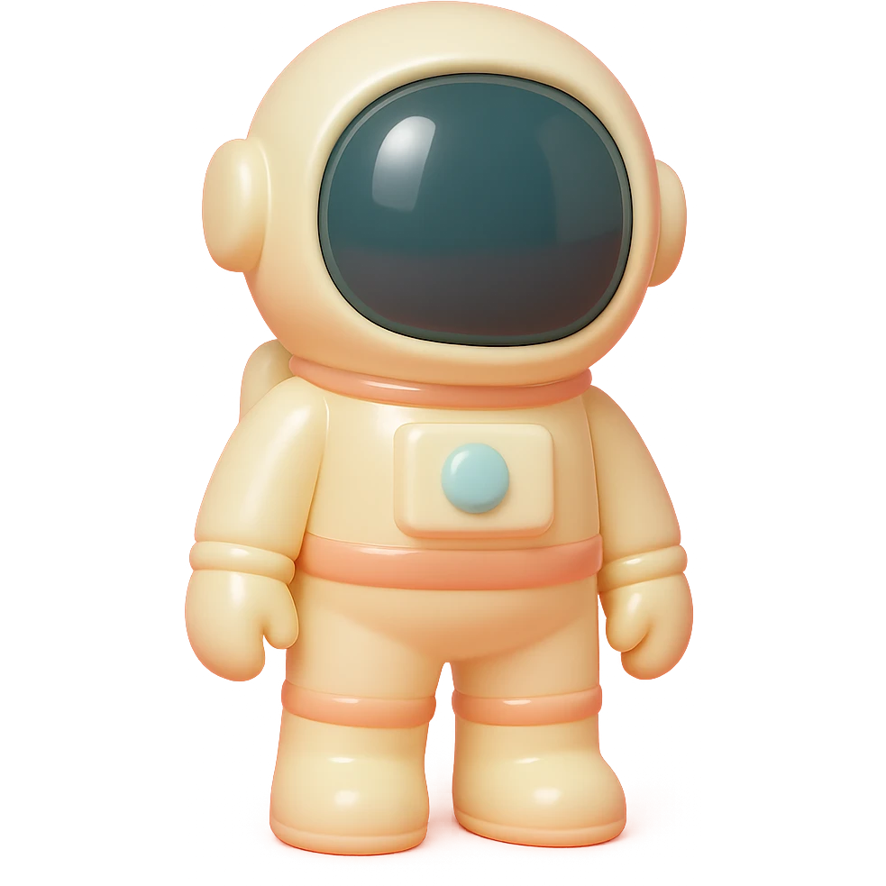astronaut with a shiny helmet and space suit, standing pose in vinyl figure style emoji