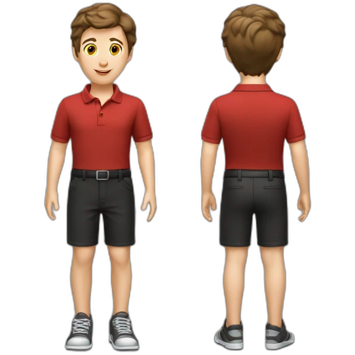 Caucasian-boy-child-dark-brown-hair-red-polo-shirt-black-trousers emoji
