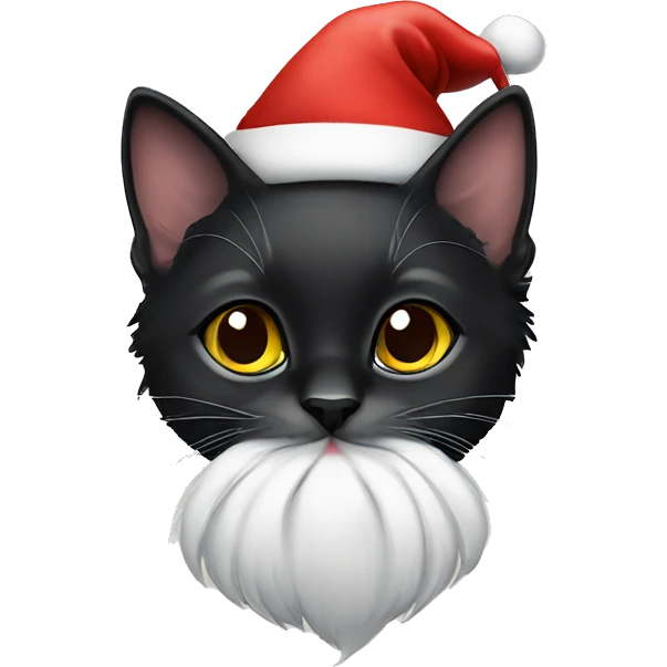 black kitten wearing santa hat emoji