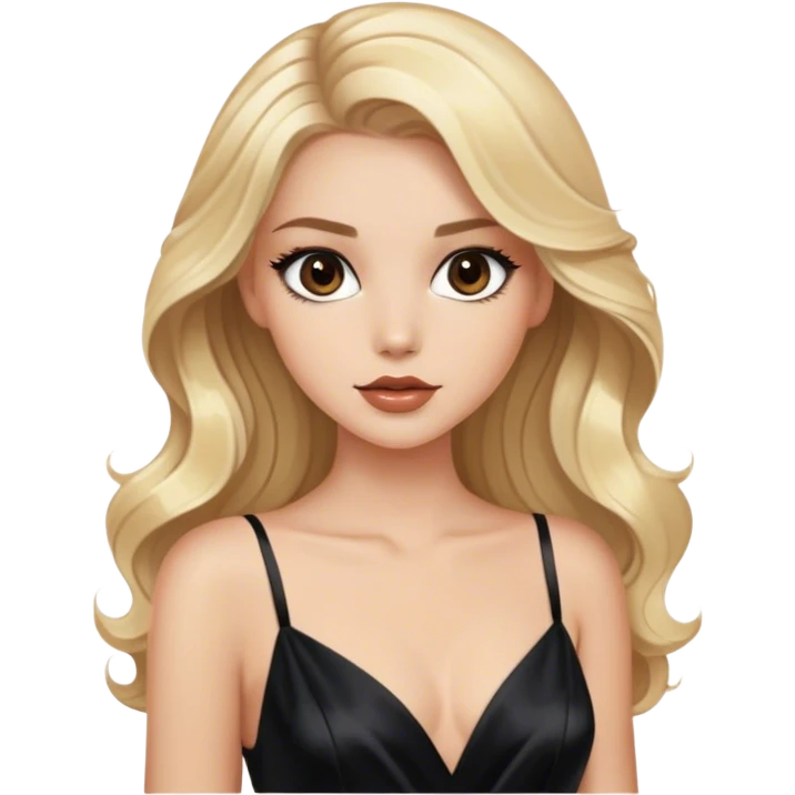 Luxury blonde model, brown eyes, sleek wavy hair, black silk gown emoji
