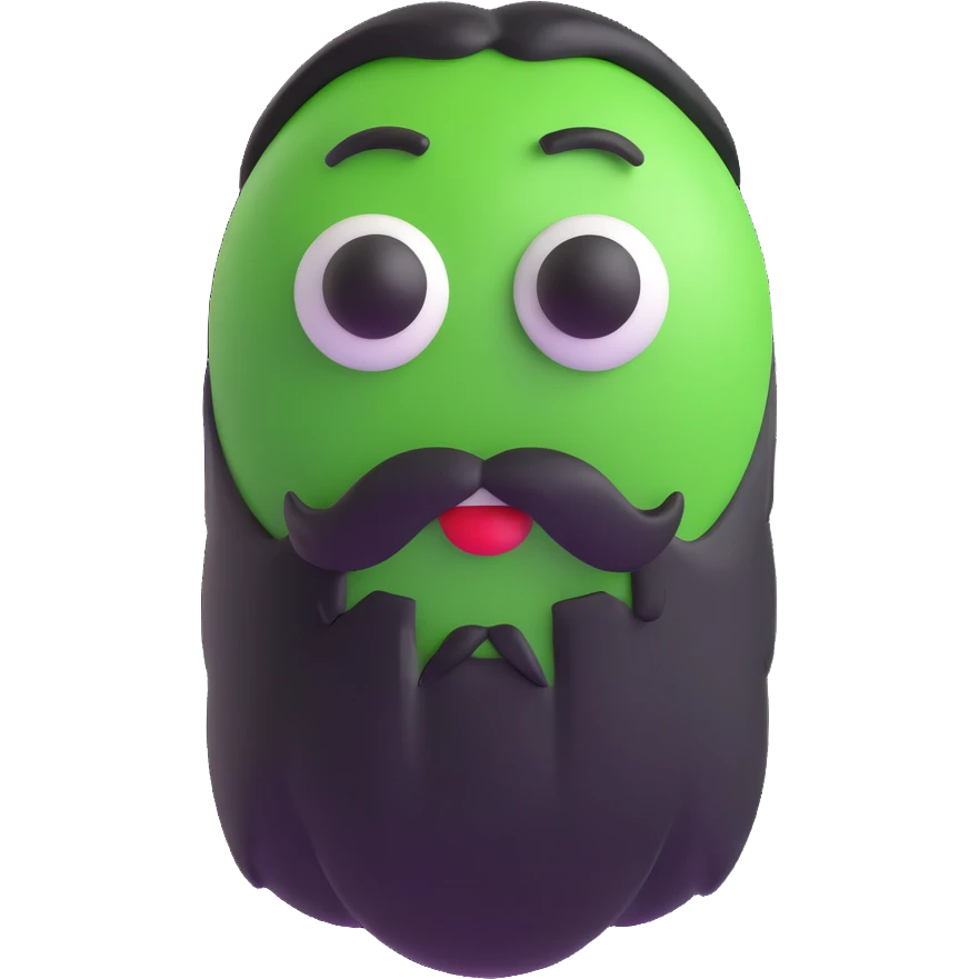 green m&m candy character with a black beard emoji