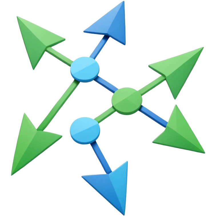 two simple arrows rotating, connected dots, interlocking shapes with a 3D feel emoji