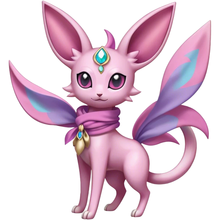 Shiny Cool Sparkly Cute Espeon-Sylveon-Fakemon-hybrid-fusion with a scarf full body emoji