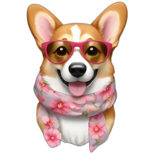 corgi with sunglasses and flower scarf emoji