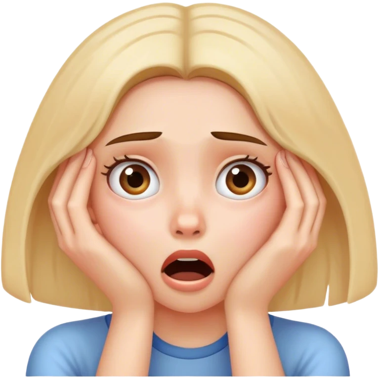 Shocked girl face and hands on face, big text saying "HELP" emoji