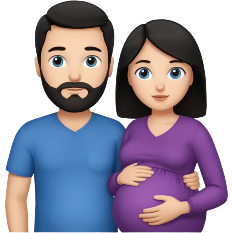 Couple pregnant Girl blue eyes with Black hair Boy with Brown hair and Beard emoji