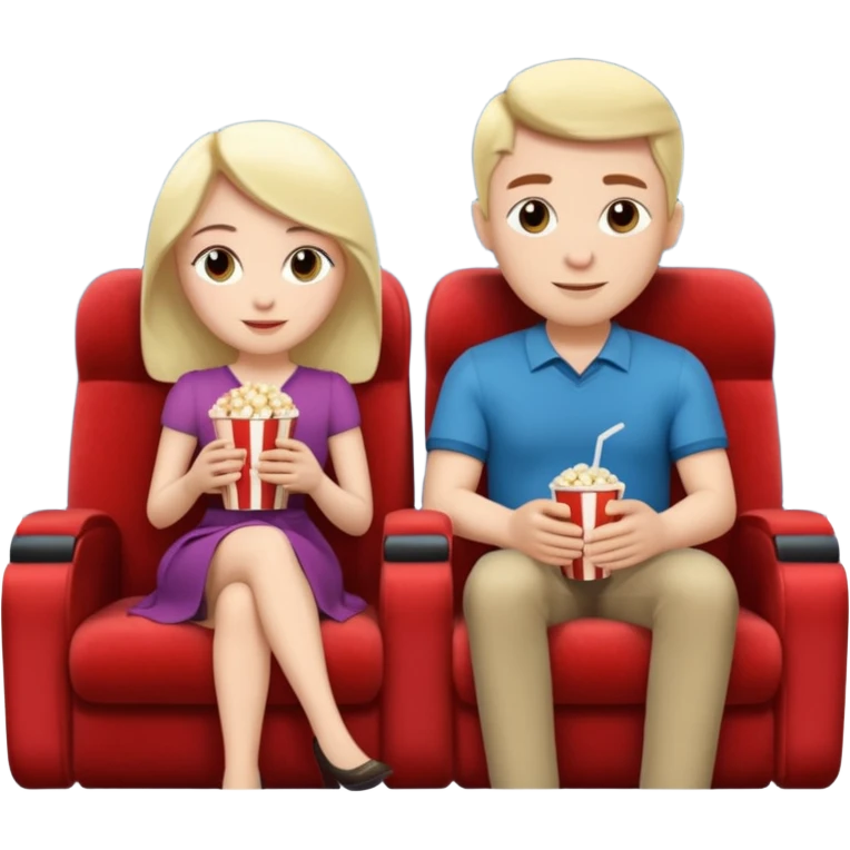 A couple sitting on a sofa inside a movie theater enjoying a film. emoji