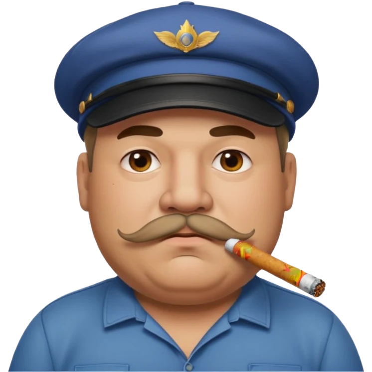 a fat father with a cap and tattoos, a cigarette in his mouth, and a mustache. emoji