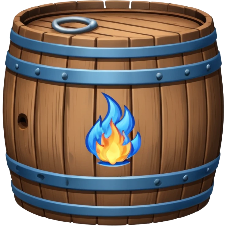 generate a realistic rust-free metal barrel with blue fire on it emoji