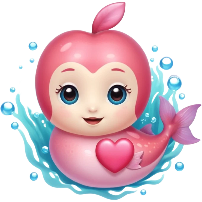 charming underwater critter with plastic shine, large sparkling eyes, petite body, sweet smile, rosy cheeks, delicate textures, pastel colors with bright pops, small heart or bow, detailed shading, apple emoji style emoji