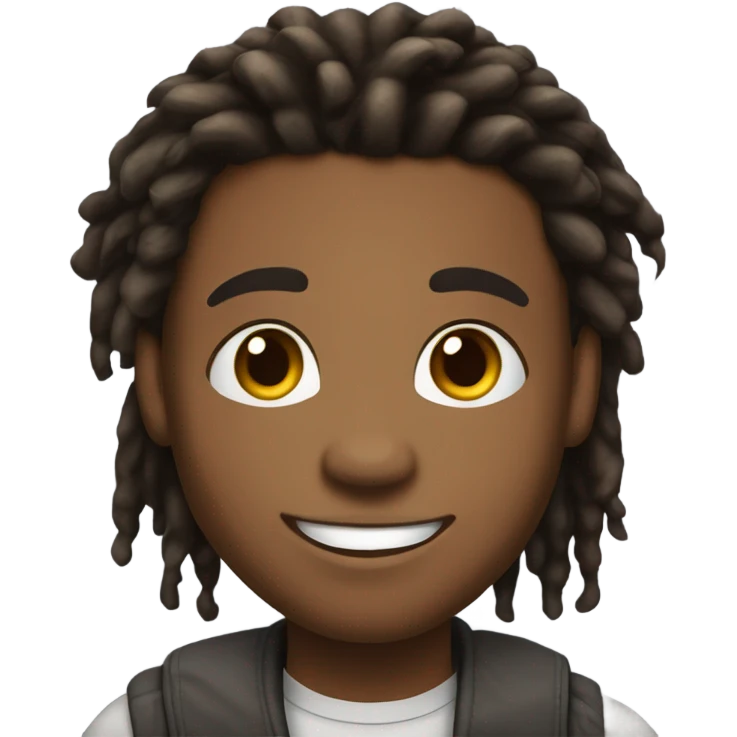 A young African-American male with short, thick dreadlocks and a friendly, confident smile. He has a slim but toned build and radiates a vibrant, approachable energy.  emoji