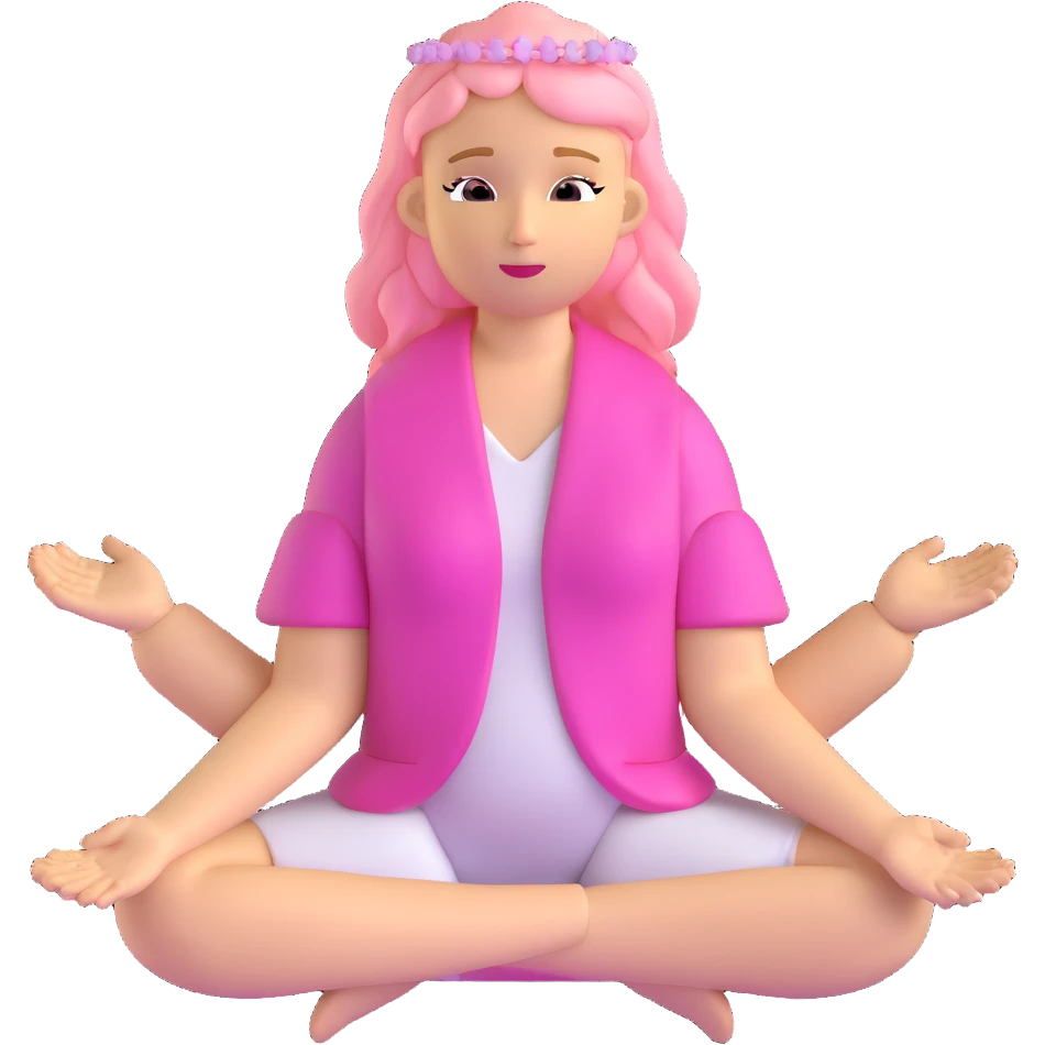woman with long blonde hair as an angel meditating with pink hair accessories emoji