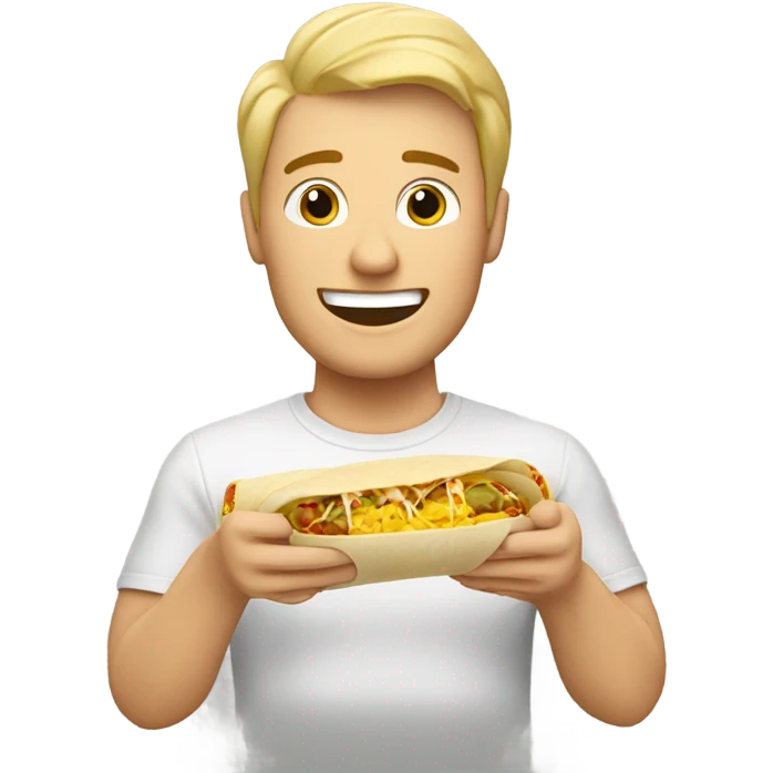 A happy Blonde hair white man eating a burrito  emoji