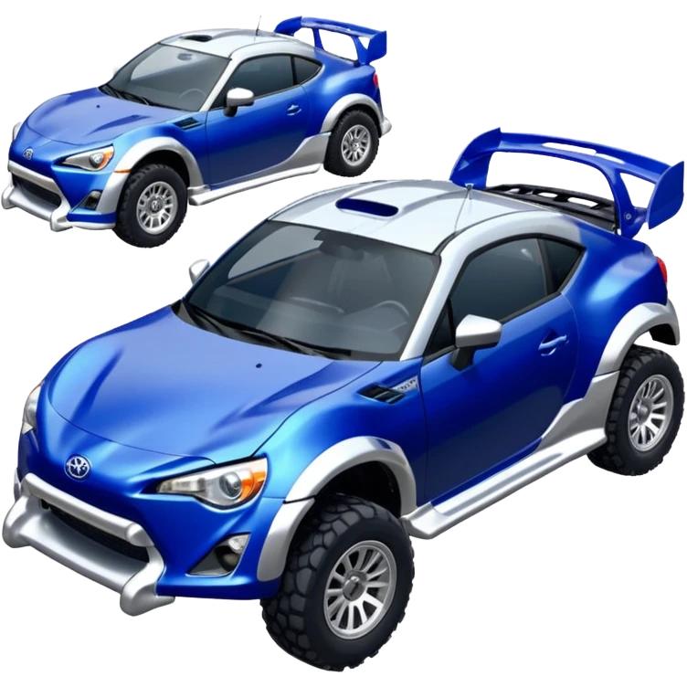 Rally race car Widened roof Long wheelbase widened pearly midnight snow dark blue 2nd generation 2025 Toyota 86 off-road racer chrome nerf bars,side steps mounted under-door-sill climbing rock sliders, and silver satin wheels  emoji