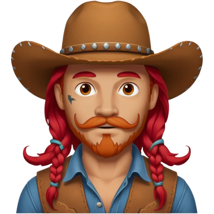 mustached cowboys bead and long red hair with tattoos on face and  emoji