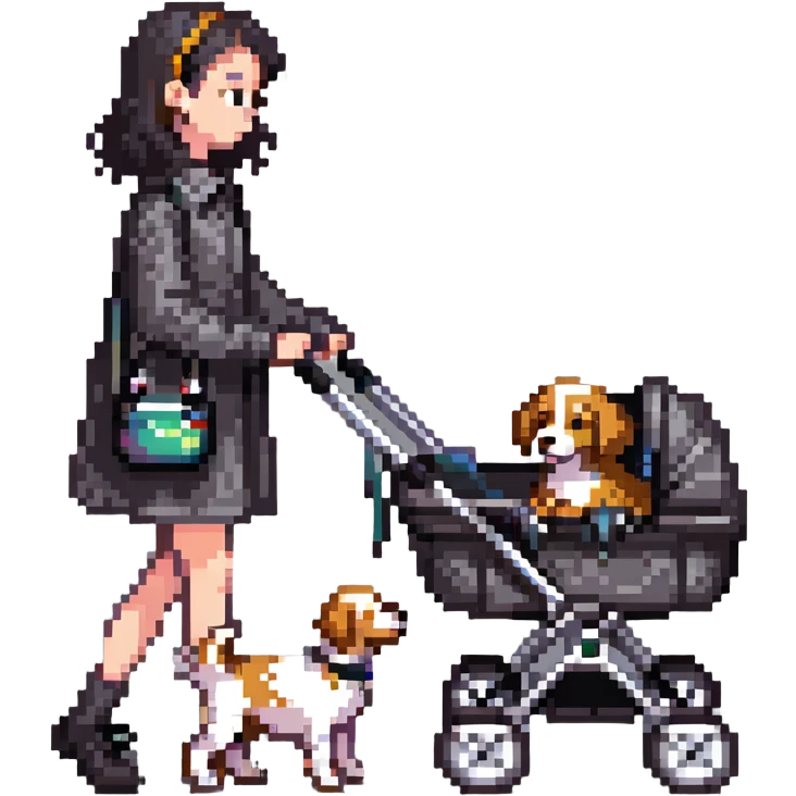 girl walking a dog in a stroller emoji