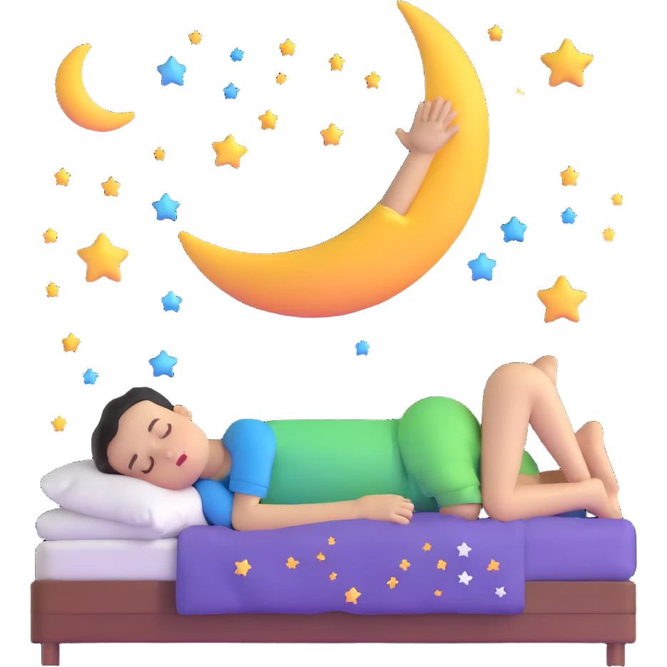 boy sleeping peacefully with Z symbols stars and moon emoji
