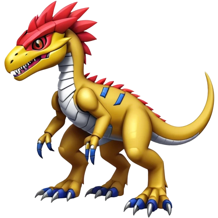 Furry maned Cool Edgy Futuristic shiny colorful Digimon-Fakemon-Guilmon-Velociraptor-Mecha full body   emoji