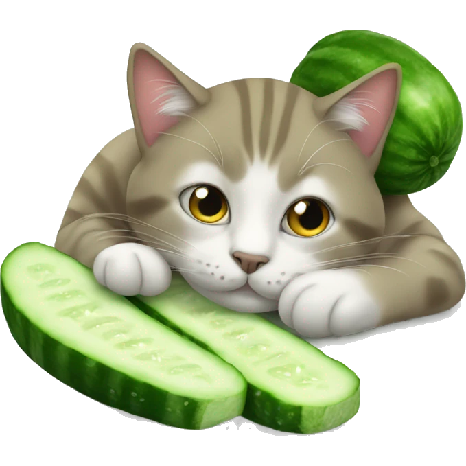 Cat relaxing while keeping cucumber to eyes emoji
