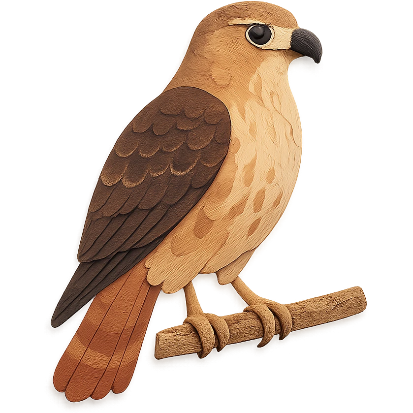 red-tailed hawk sitting on a branch, delicate paper layers, realistic feather patterns, subtle color variations, alert posture emoji
