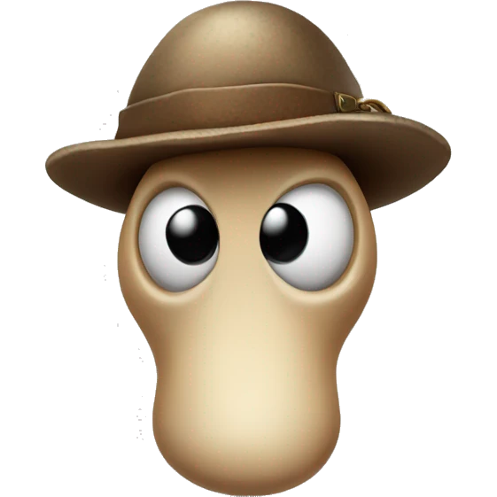 mushroom cartoon with eyes and mouth, wearing indiana jones outfit emoji