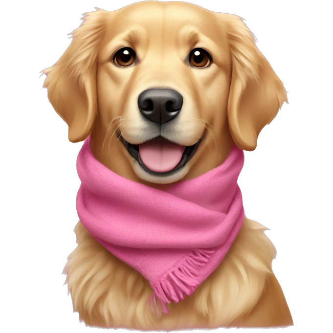 Golden retriever wearing a pink scarf emoji