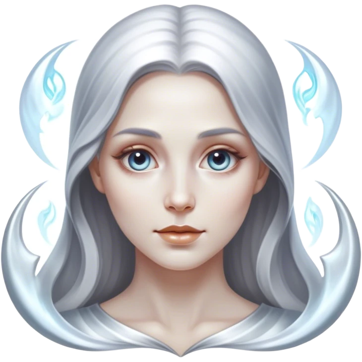 Cinematic, Ultra realistic 32k HD, hauntingly beautiful woman, Balanced features, highly detailed, glowing with silver light, high shine, remembrance, a painting of white silver, fanciful, enchanting, ghostly. The image is so lifelike it feels as though it could leap off the canvas at any moment emoji