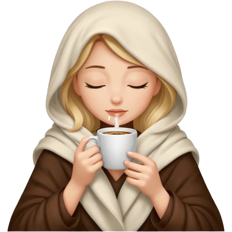 girl inside a blanket sipping coffee eyes closed emoji
