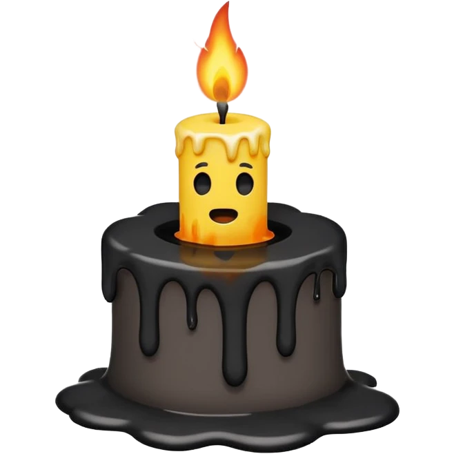 Minimalist emoji-style sticker of a candle with a broken or melted top and rising black smoke. No flame. Matte style. emoji