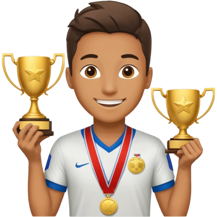happy soccer player with a first-place medal and a trophy emoji
