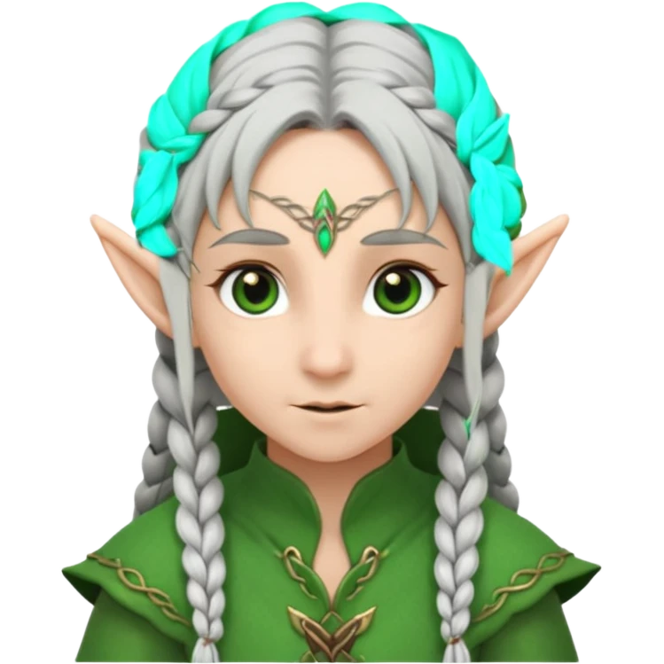 braid silver hair elf, green cloth emoji