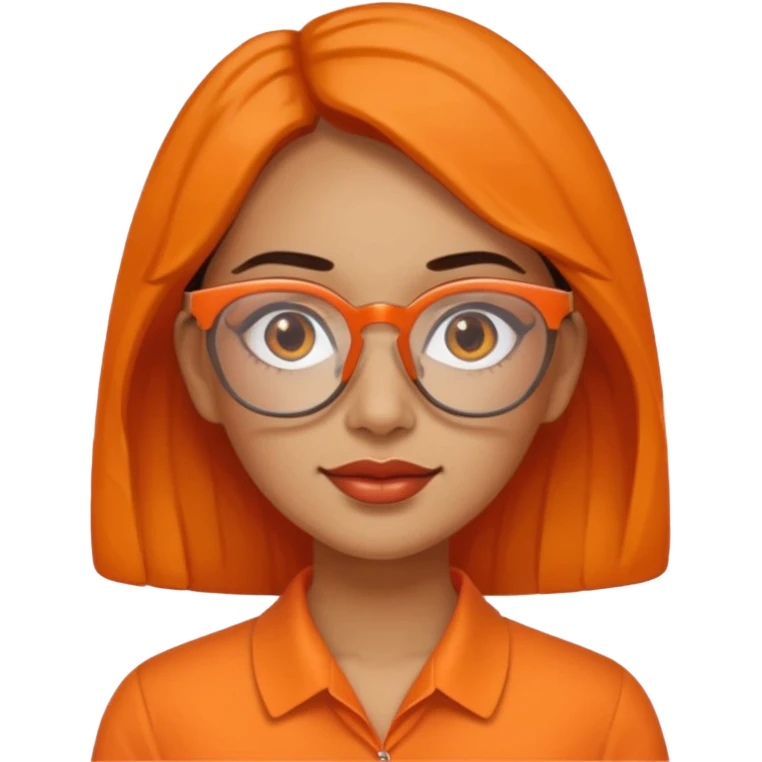 hispanic woman with  orange sectacles and orange blouse  with a collar emoji