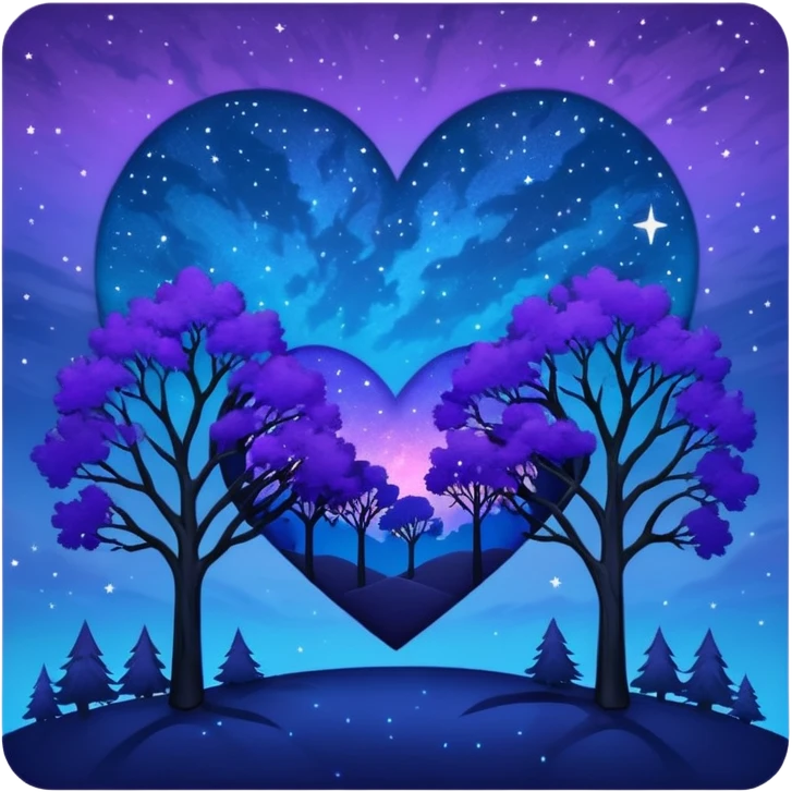 emo heart with night sky and silhouette trees emoji