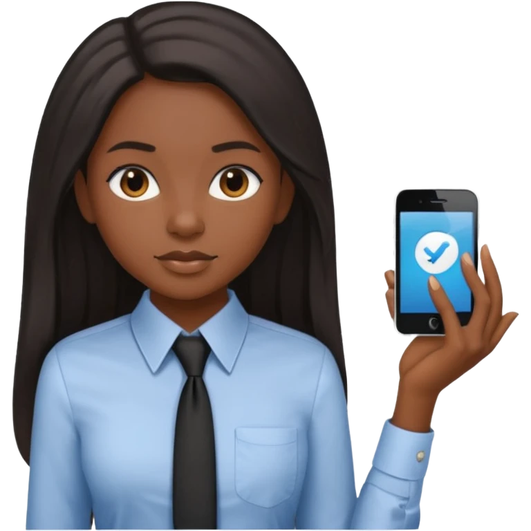 black girl working in collared formal shirt and long sleek hair emoji